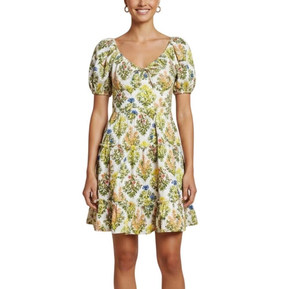 Laundry by Shelli Segal Floral Tiered Dress Yellow V Neck Women Size 0 NWT